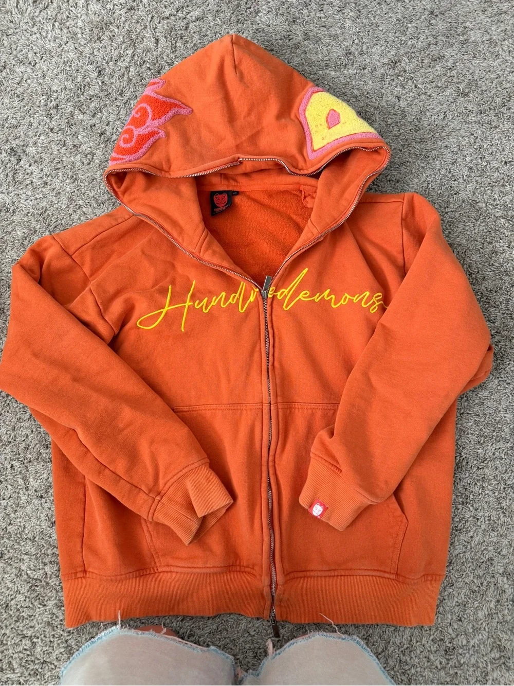 Men's Orange Full-Zip Sweatshirt with Script Logo